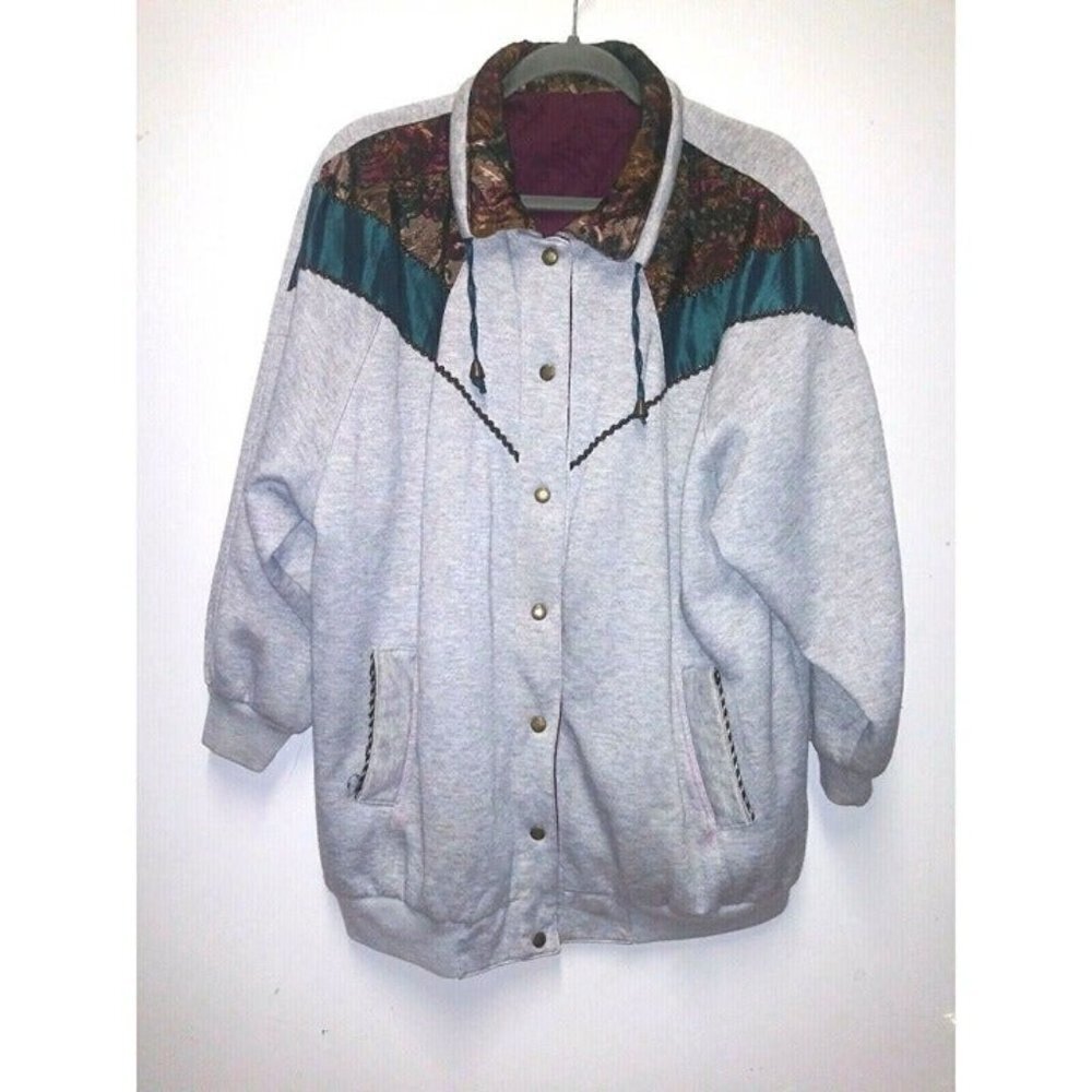 VTG womens cardigan jacket 1X MULTICOLOR PATCHWORK cozy CURRENT SEEN BOHO artsy